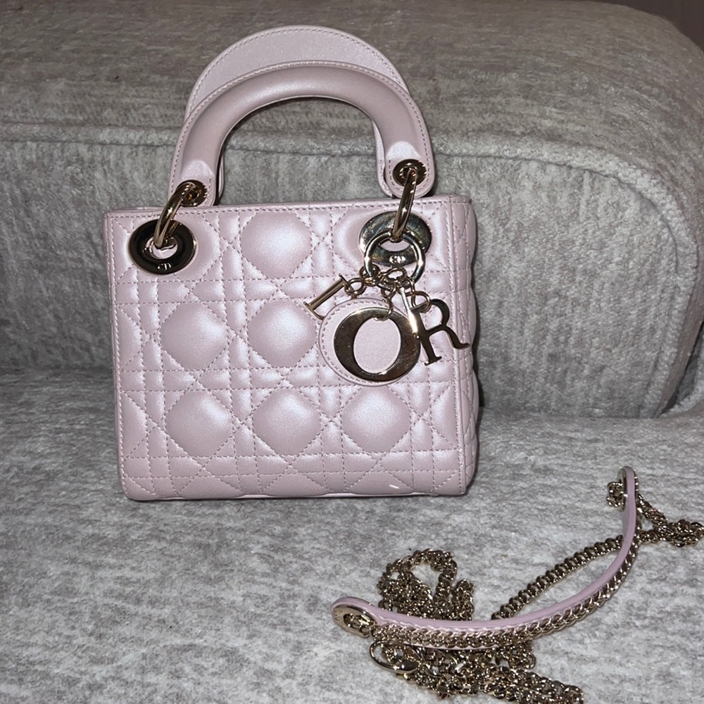 Mini lady dior bag in lotus pearlescent